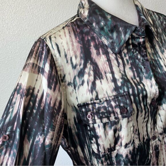 Calvin Klein Button Down Blouse Long Sleeve Abstract - Picture 3 of 14